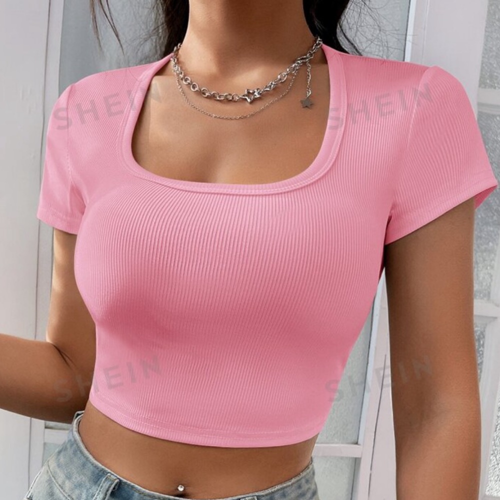 Pink Shein Crop Tee